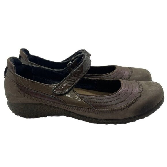 Naot Kirei Shoes Women's Sz 8 US 39 Brown Suede Patent Leather Mary Jane Comfort - Picture 1 of 8